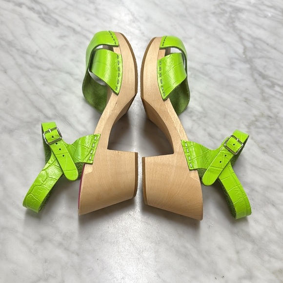 Anthropologie | Swedish Hasbeens Mirja Heeled Clog Sandal in Neon Green 39 - Picture 7 of 13